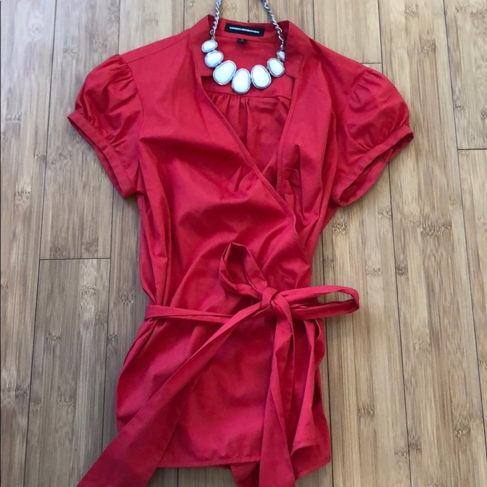 Express Red Wrap Blouse